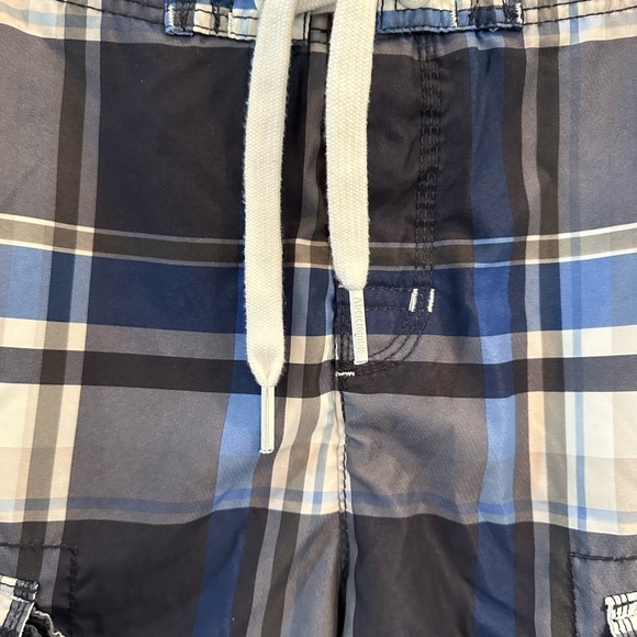 Y2K Vintage Abercrombie & Fitch Swim Trunks Mens Small Blue Plaid Cargo Pockets - Picture 4 of 5